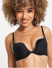 Ann Summers set. Black .36D Bra / 14 Thongs.New. Tags.Crystsls.Stunning pretty