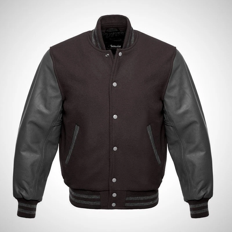 Premium Wool Varsity Jacket with Genuine Leather Sleeves Baseball Jacket Men's