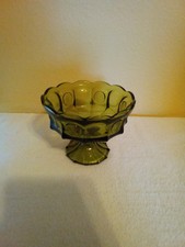 Fostoria Coin Glass Olive Green Footed Compote