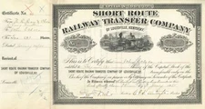 Short Route Railway Transfer Co. of Louisville, Kentucky Signed by Collis P. H
