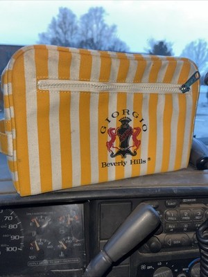 Giorgio Beverly Hills Canvas Vintage Collectible Yellow Striped Toiletry Bag