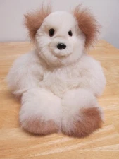 SUPER SOFT  12" Cream & Tan Alpaca Fur Teddy Bear Plush Toy Brown Eyes