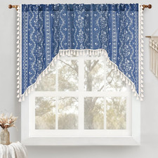 Boho Swag Valance Curtains Vintage Linen Valances for Windows Light Filtering Fl