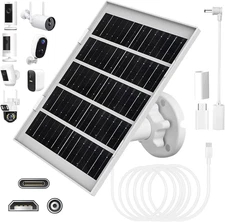 8W Solar Panel Charger for Outdoor Security Cameras, with Micro USB/USB-C and DC