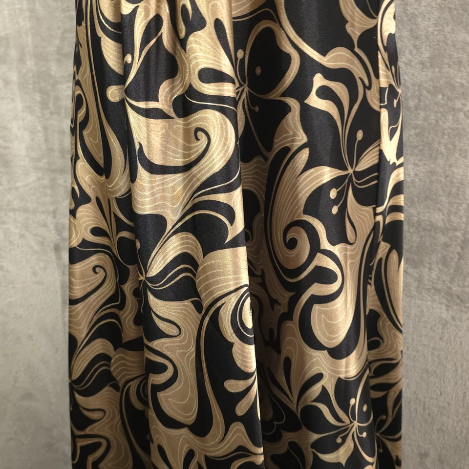 Vestido Vintage Y2K Intriga Midi Babydoll Negro Dorado Satinado Talla Med Cachicho Foto 3 de 4