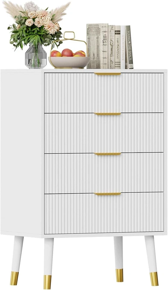 Cómoda acanalada de 4 cajones para dormitorio cómoda moderna con mango dorado Foto 3 de 4