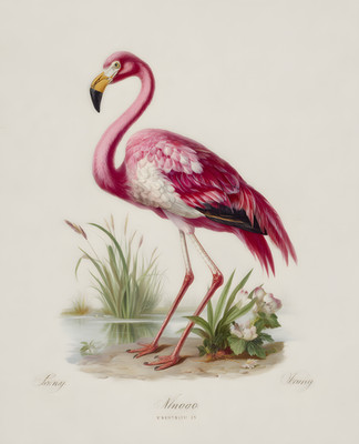 8x10 Flamingo Grass Study Art Print - 697715727