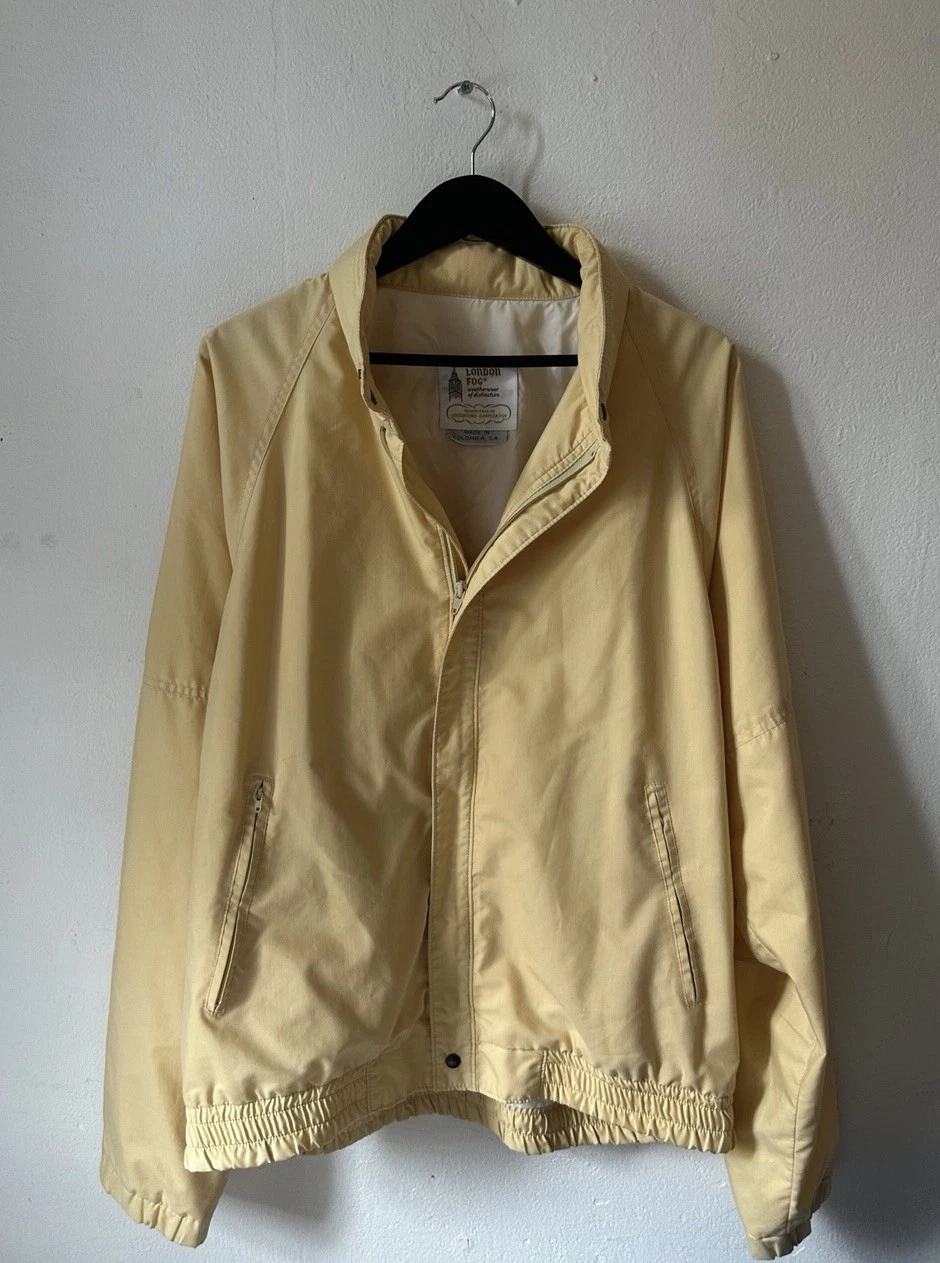 Vintage London Fog Yellow Windbreaker Jacket Hooded Hidden Hood Mens L 44