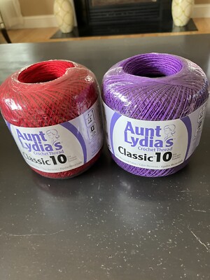Aunt Lydia's Classic Cotton Crochet Thread Size 10~Lot Of 2~1 Red, 1 Purple NIP