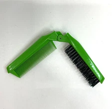 PRO 32 Vintage 70s Folding Hair Brush & Comb GREEN USA Made Pocket Purse Travel*