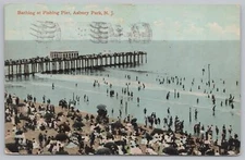 Asbury Park New Jersey~Folks Bathing @ The Fishing Pier~PM 1911~Vintage Postcard