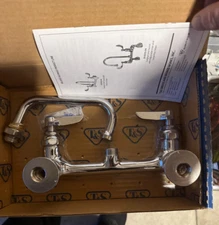 T&S Brass B-0232 Low Arc Kitchen/Bathroom Faucet, Manual, 8" Mount, 2 Hole