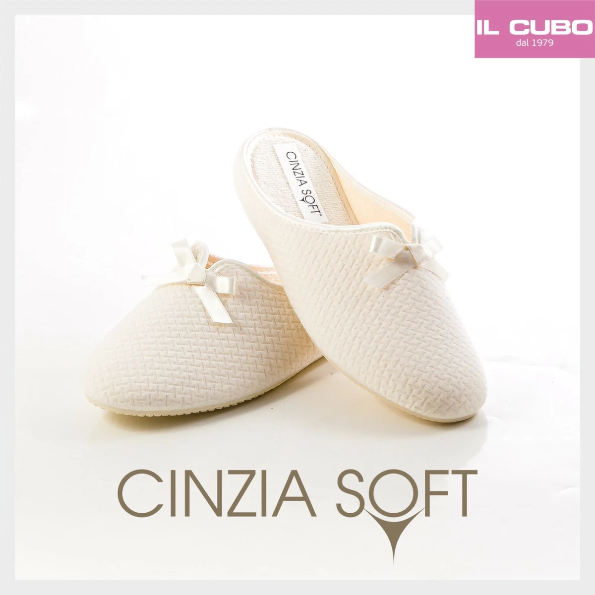 PANTOFOLE DONNA SPOSA CINZIA SOFT 100 COTONE COLORE PANNA ZEPPA