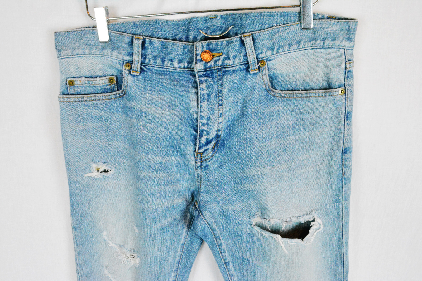 Jeans SAINT LAURENT PARIS D02 SK LW blu skinny 31 32 33 denim trash distrutto