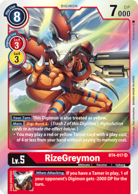 Light Play, English Digimon RizeGreymon - BT4-017 - SR Great Legend (BT04) Digim