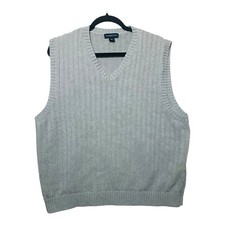 Lands End 100 Cotton Gray Sweater Vest Mens Sz XL