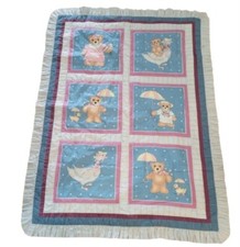 Vintage Teddy Bear Goose Quilt Nursery Crib Toddler Bed Boy or Girl Blanket