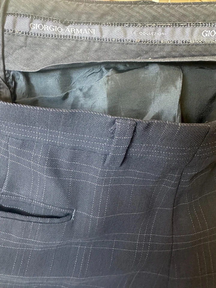 Giorgio Armani Black Beige Window Pane Pattern Wide Leg Men's Trousers SZ 42 - Image 2 of 4