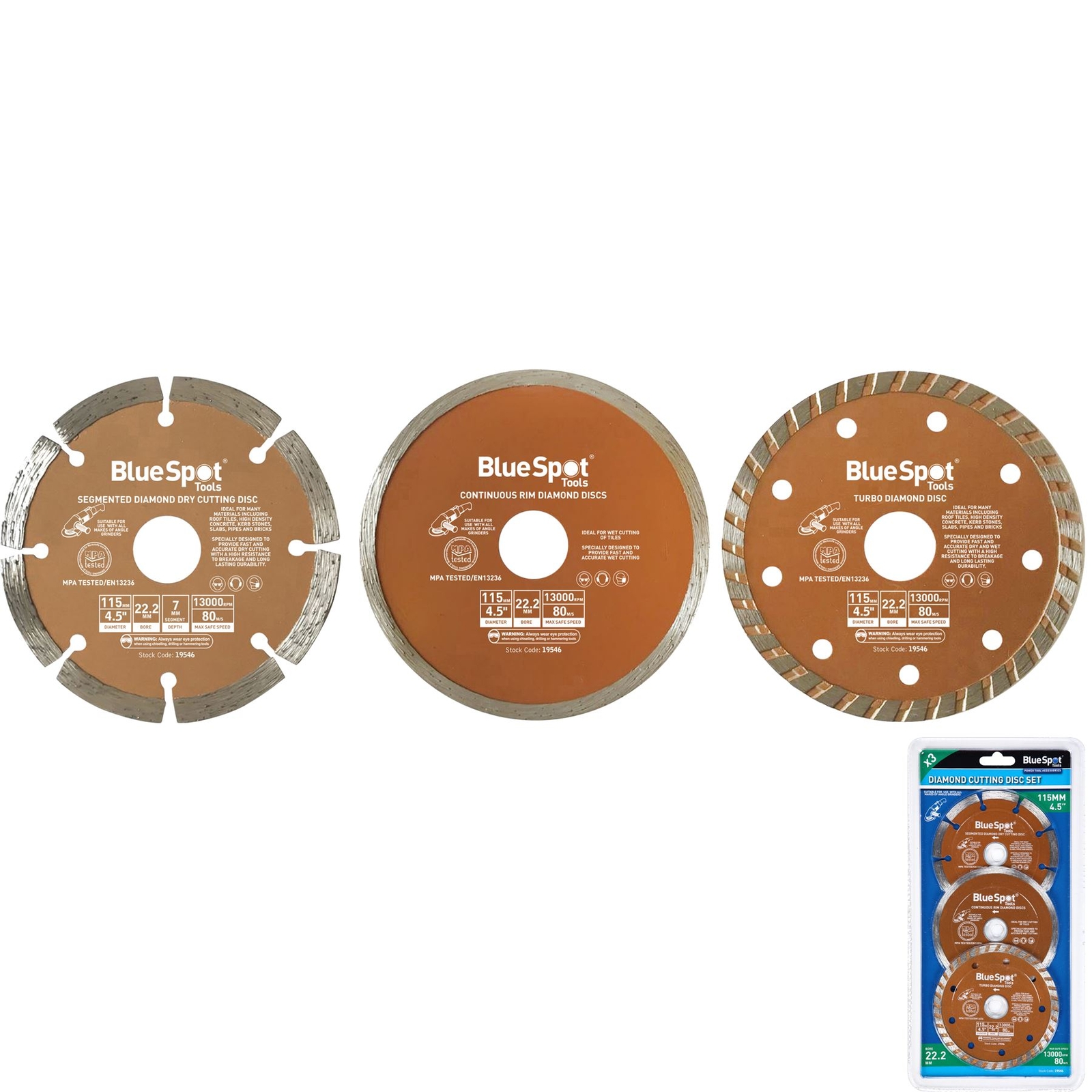 BlueSpot Turbo Diamond Angle Grinder Stone Concrete Cutting Disc 4.5"" 2pc 115mm