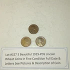 Lot #298 3 Beautiful Lincoln Wheats 1919-P 1919-D 1919-S Fine See Pictures