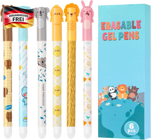 Radierbare Gelstifte Set 6Er Tiermotive 0,5 Mm FüR Schule BüRo-image