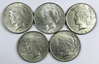*LOT OF 5 SILVER PEACE DOLLARS* *AU++* NR #C1737
