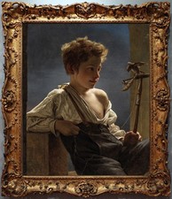 Hand Painted Classical Oil Painting Boy With Bird Art Canvas Vintage Style