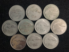 Ireland Big 10 pence coins 1969 1971 1973 1974 1975 1976 1978 1980 1982 1985