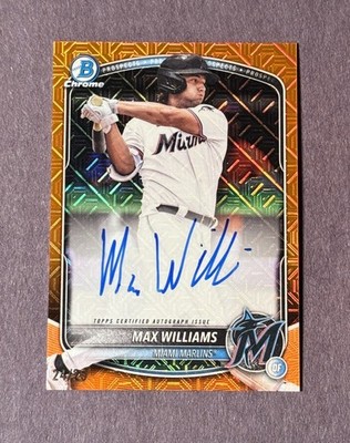Max Williams 2025 Bowman Draft Mega Box Auto BMA-MW Orange Mojo Refractor /25