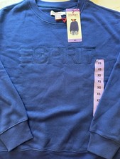 Esprit Women's Blue Logo Crew Neck Fleece Cotton Sweatshirt Pullover XS
