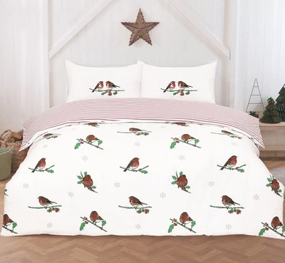 RAPPORT Robin Duvet Cover Reversible Christmas Quilt Cover Bedding Bed Linen Set King