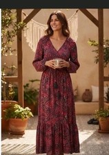 Boemo Anthropologie Long Sleeve Paisley Maxi Dress Size S Ruffled  