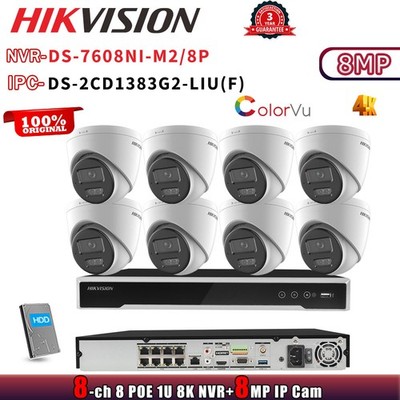 Hikvision 8POE 8CH NVR DS-7608NI-M2/8P Turret Colorvu MIC 8MP IP Camera Systems