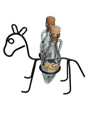 Spanish Metal Burro Olive Oil  & Vinegar Holder~Glass Cruets