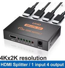 1 in 4 Out HDMI Splitter UltraHD 4K 3D HDMI Splitter Way Box Hub 1080P UK SELLER