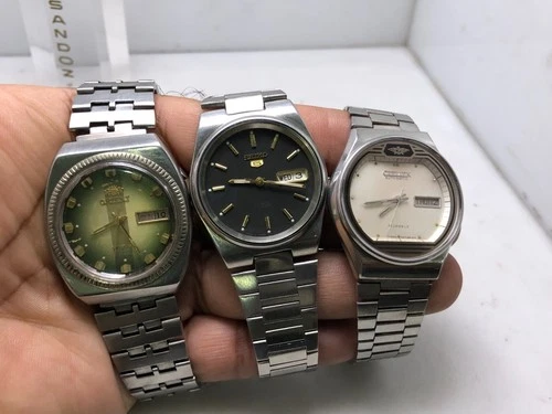 Lot of 3 Vintage Seiko, Citizen 7 Oreint Automatic Beautiful Dial Men's Watch