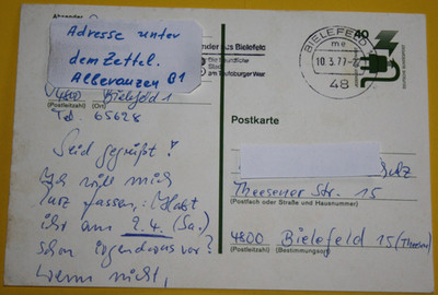 Ganzsache. Postkarte DBP MI: P95 Befördert in Bielefeld am 10.3.1977 (11.510)