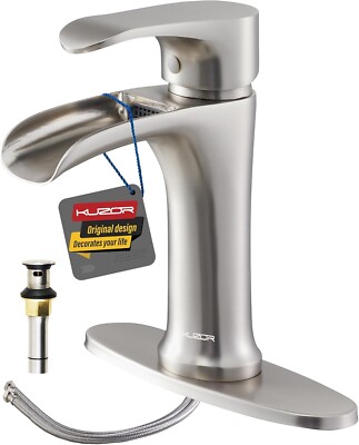 Bathroom Vanity Sink Waterfall Faucet Brushed Nickel 1pc Brass - 6.5'' Height