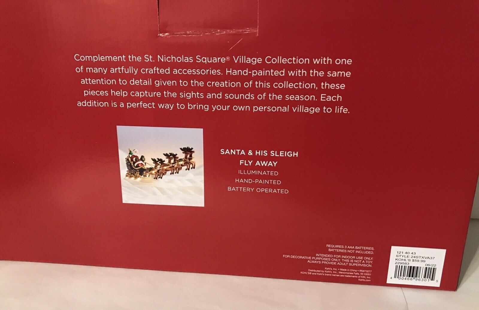 St Nicholas Square Village Santa Sleigh 8 Reindeer Lighted New 2022 FREE SHIP