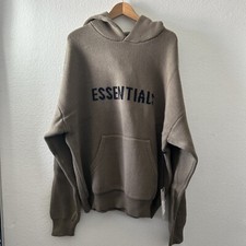 Nwt Essentials Knit Logo Hoodie Pullover Black & Taupe Size Xl