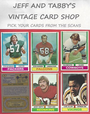 1974 TOPPS FOOTBALL #173 TO #353  / SEE DROP DOWN MENU FOR CARD YOU WILL RECEIVE