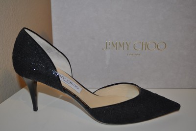NIB $675+ Jimmy Choo MARIELLA d'Orsay Black Glitter Floral Pump