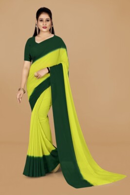 Solid/Plain Daily Wear Georgette Saree  (Dark Green, Green)