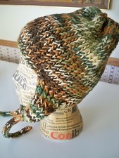 adult medium Winter knit ear flapper hat handmade, Made in The USA homemade Camo