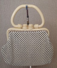 Vintage Whiting Davis Mesh Handbag Ivory Bakelite Chunky Handle Frame Art Deco