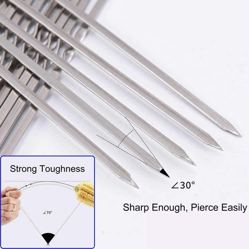 12PCS Kabob Skewers Flat Metal Stainless Steel BBQ Barbecue Skewer 14" Anti-Roll - Picture 6 of 12