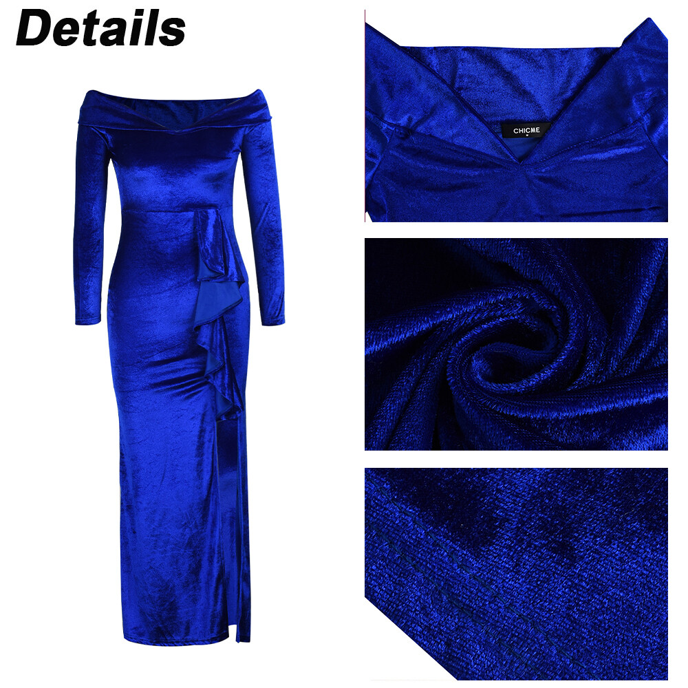 Robe Velours Bleu épaules Dénudées Atmosphere - Taille 12 - Genou - Neuf Avec étiquettes