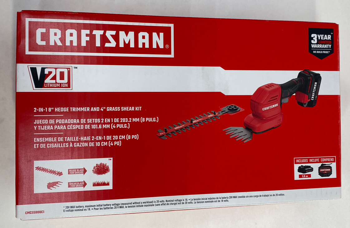 Craftsman V20 CMCSS800C1 2-in-1 8" Hedge Trimmer, 4" Grass Shear Kit NEW IN BOX!