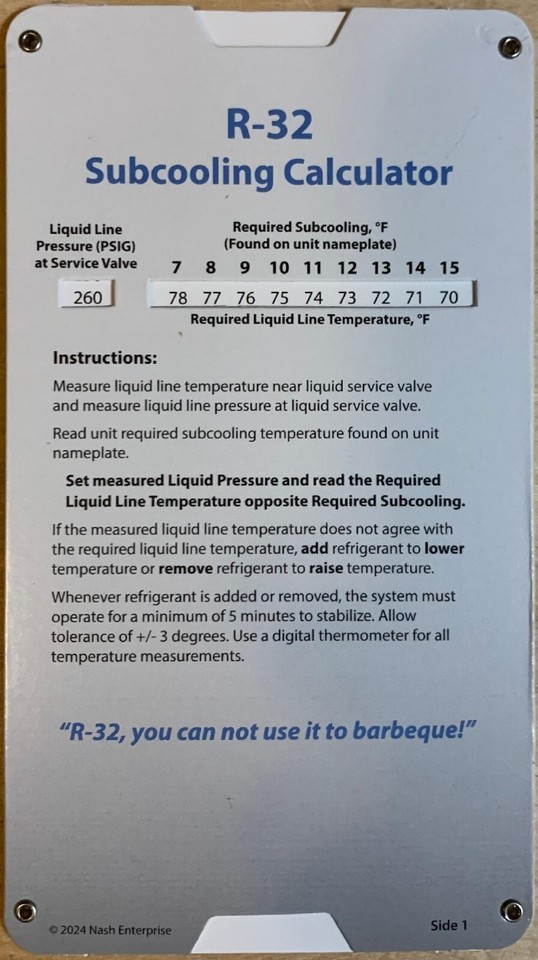 R32 R454b Superheat Charging Chart For A2L Air Conditioner Service