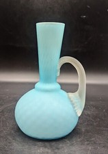 Antique Stevens And Williams Mother Of Pearl Blue Quilted Satin Glass Pitcher 7